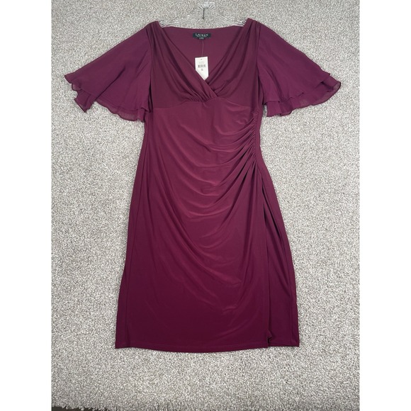NWT Ralph Lauren Wrap Dress Flutter Sleeve Exotic Ruby/Exotic Ruby‎ Size 10 - Picture 1 of 9